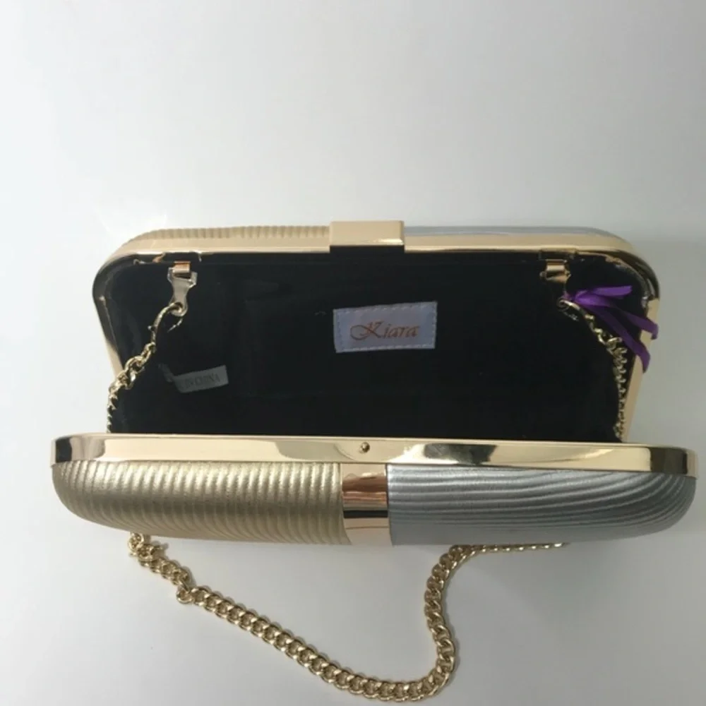 BellaKiara purse new elegant clutch in gold/silver